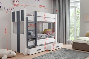 ALEXANDRA II 90x200 Weiß + Graphit Etagenbett mit Schubladen Deine Möbel