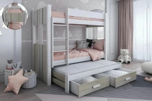 ALEXANDRA III 90x200 Weiß + Eiche Sonoma Etagenbett Ausziehbett mit Schubladen Deine Möbel