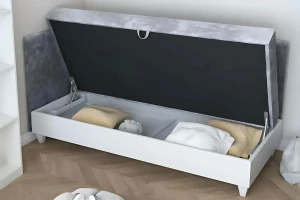 ARTHUR 90x200 Weiß + Velour Amber 802 Grau Hochbett Etagenbett Funktionsbett mit Couch Sofa LgII Deine Möbel