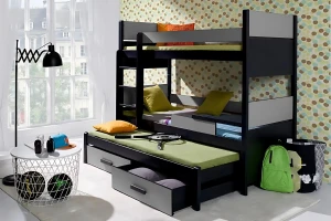 AUGUSTIN 90x200 Wenge + Anthrazit Etagenbett Ausziehbett mit Schubladen Deine Möbel