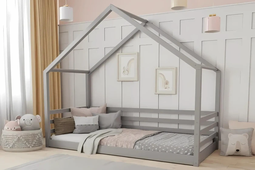 COMET 90x200 Grau Bodenbett Kinderbett Hausbett Deine Möbel