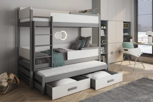 CONNOR 90x200 Grau + Weiß Etagenbett Ausziehbett mit Schubladen Deine Möbel