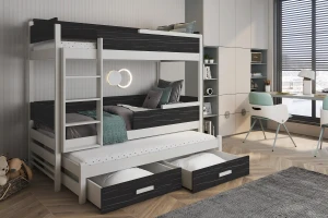 CONNOR 90x200 Weiß + Onyx Etagenbett Ausziehbett mit Schubladen Deine Möbel