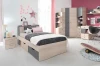 Modernes Jugendzimmer-Set mit Bett, Kleiderschrank und Schreibtisch in Eiche-Optik und Grau.