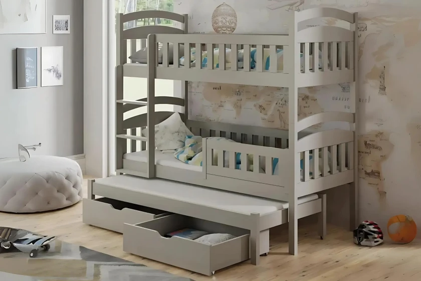 DAVI III 90x200 Grau Etagenbett Ausziehbett mit Schubladen Deine Möbel