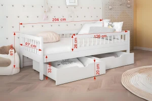 FINN 90x200 Naturkiefer Einzelbett Kinderbett aus Massivholz mit Schubladen Deine Möbel