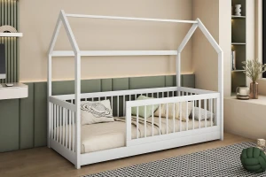 GINA 90x200 Weiß Hausbett Einzelbett Kinderbett Bodenbett aus Massivholz Deine Möbel