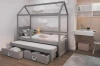 Modernes Kinderhausbett in Grau mit ausziehbarer zweiter Liegefläche und Schubladenset.