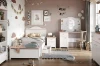 Weiß-rosa Kinderzimmer Set mit Bett, Schminktisch und Stauraumtruhe für Mädchen.
