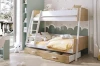 Modernes Etagenbett in Weiß und Holzoptik für das Kinderzimmer mit zwei Schubladen.