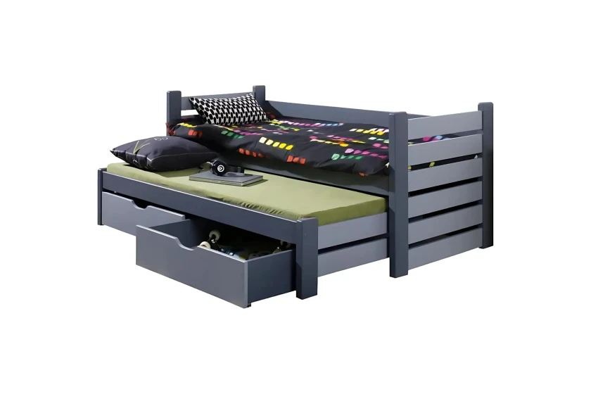 MATTI 90x200 Grau + Graphit Kinderbett Ausziehbett mit Schubladen Deine Möbel