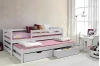 Weißes Funktionsbett für Kinder mit ausziehbarem Gästebett und zwei Schubladen im Zimmer.