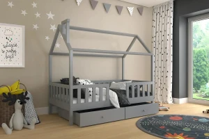 ROSI 90x200 Grau Hausbett Einzelbett mit Schubladen Deine Möbel