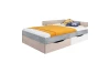 Modernes Jugendbett mit Bettkasten und Schubladen in Eiche- und Beton-Optik.