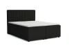 Schwarzes Boxspringbett mit vertikal gestepptem Kopfteil und Topper.