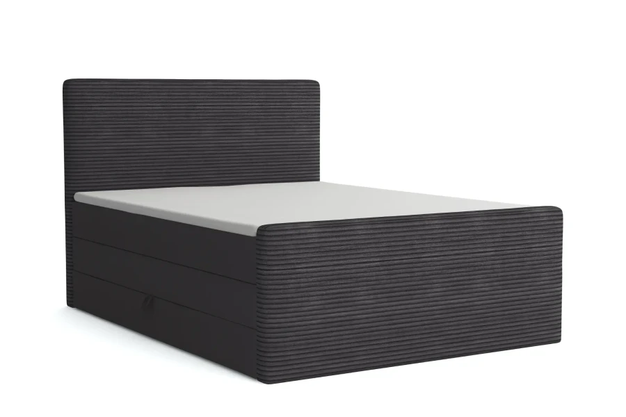 Dunkelgraues Boxspringbett mit modernem Cord-Bezug und Kopfteil