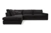 Schwarzes Ecksofa aus Cord, großes Sofa mit Kissen auf weißem Hintergrund.