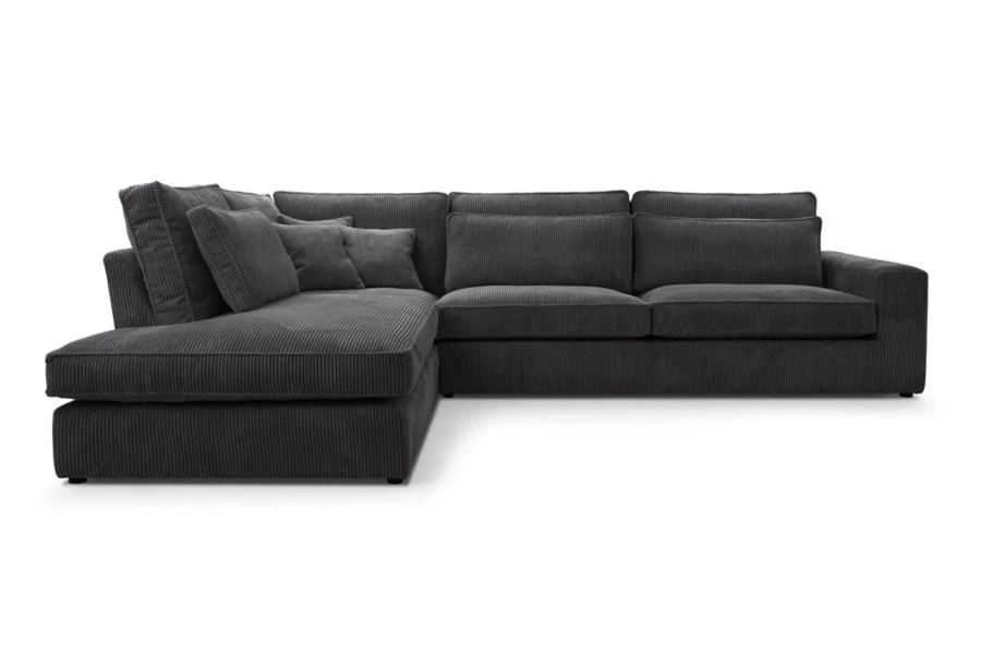 Anthrazitfarbenes Ecksofa aus Cord, gemütliches L-Sofa für modernes Wohnen.