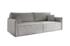 Modernes graues Bouclé-Sofa mit passenden Kissen für ein gemütliches Wohnzimmer.