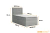 Maße für graues Boxspringbett 90x200 oder 100x200 cm mit Bettkasten und Kopfteil.