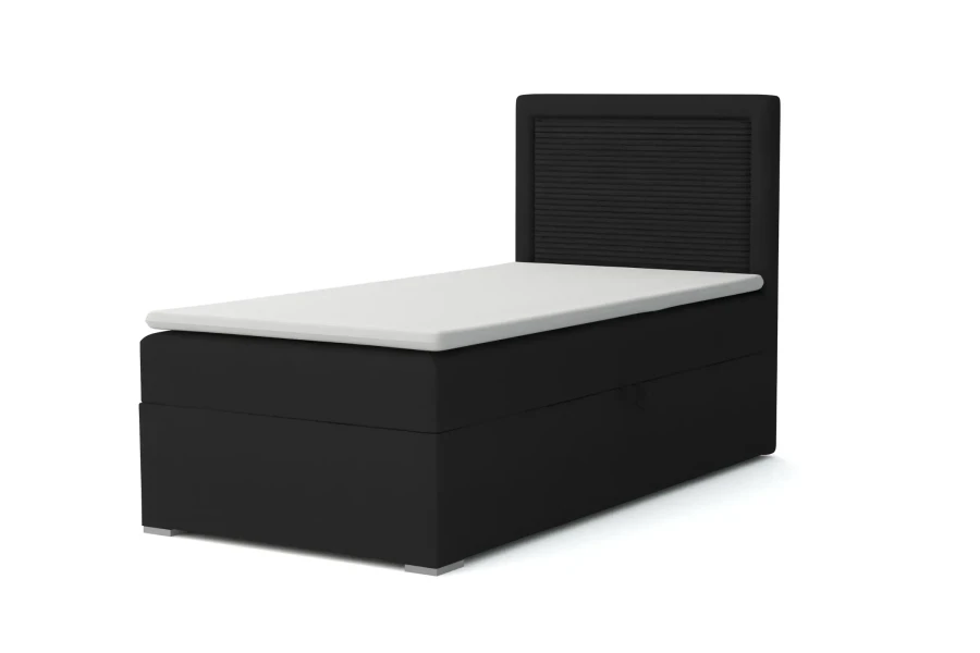 Klassisches Boxspringbett 90x200 in Schwarz, Polsterbett mit gepolstertem Kopfteil.