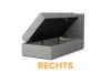 Graues Boxspringbett mit funktionalem Stauraum und Öffnung nach rechts.