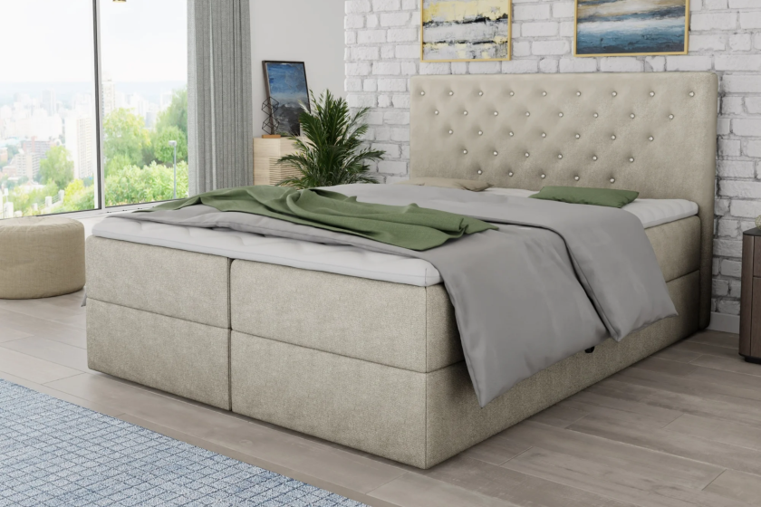 BEATE 140x200 Velour Paros 2 Beige Boxspringbett mit Bettkasten Deine Möbel