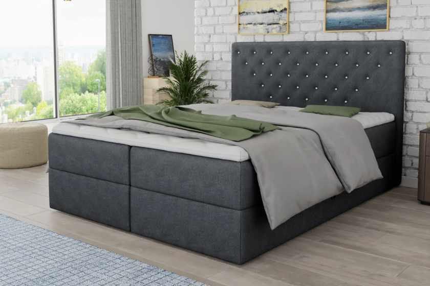 BEATE 140x200 Velour Paros 6 Grau Boxspringbett mit Bettkasten Deine Möbel