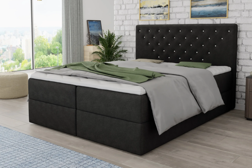 BEATE 180x200 Velour Kronos 34 Anthrazit Boxspringbett mit Bettkasten Deine Möbel