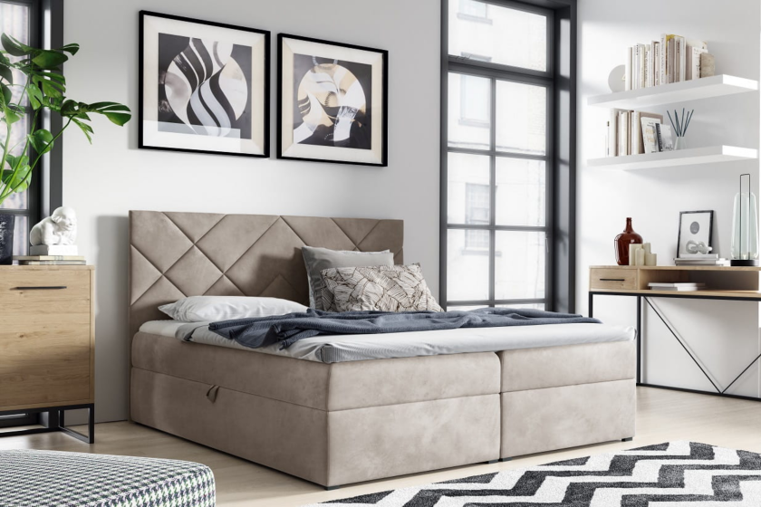 BELLA 3 140x200 Velour Fresh 2 Beige Boxspringbett mit Bettkasten Deine Möbel