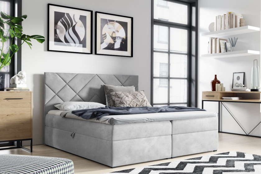 BELLA 3 200x200 Velour Fresh 14 Grau Boxspringbett mit Bettkasten Deine Möbel