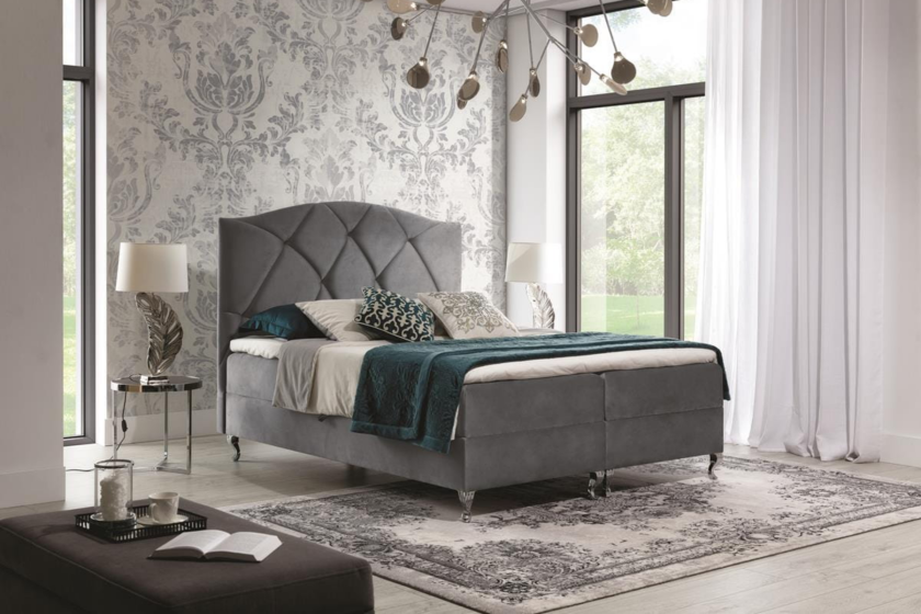 BOSTON 120x200 Velour Monolith 85 Grau Boxspringbett mit Bettkasten Deine Möbel