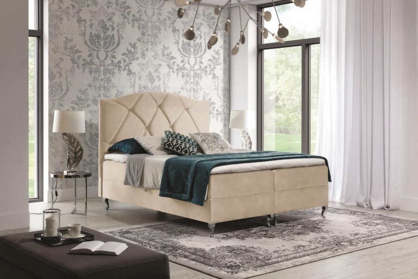 BOSTON 140x200 Velour Monolith 02 Beige Boxspringbett mit Bettkasten Deine Möbel