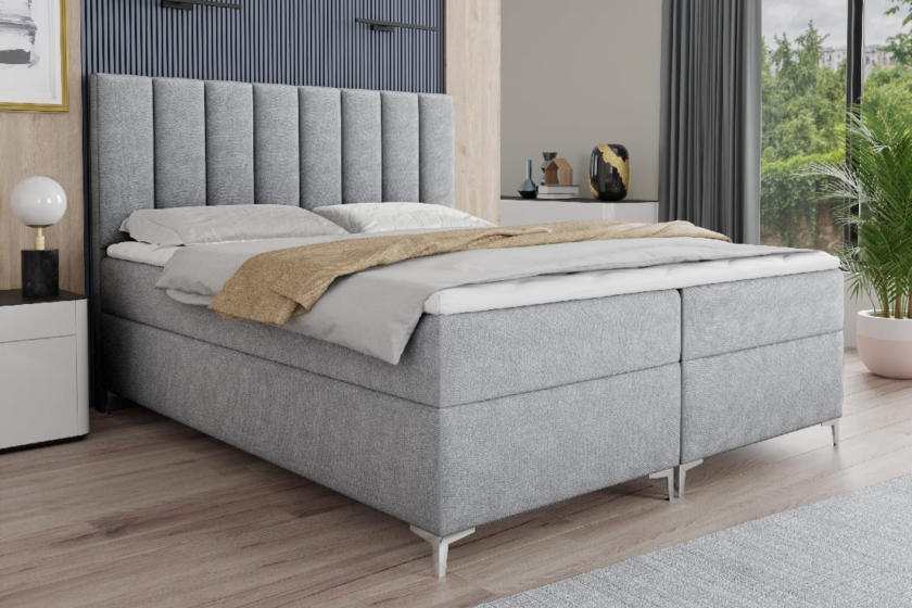 CARIN 180x200 Velour Paros 5 Hellgrau Boxspringbett mit Bettkasten Deine Möbel