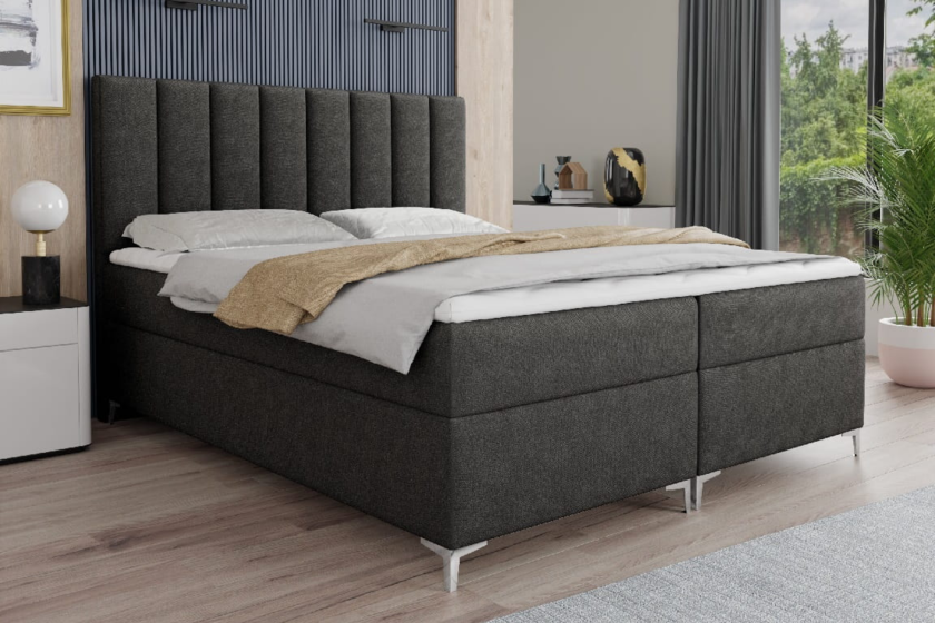 CARIN 200x200 Velour Kronos 34 Anthrazit Boxspringbett mit Bettkasten Deine Möbel
