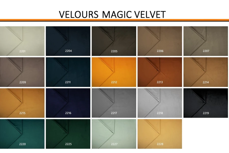 Magic Velvet Velours Farbauswahl: Teil 1 der Stoffmuster-Übersicht.