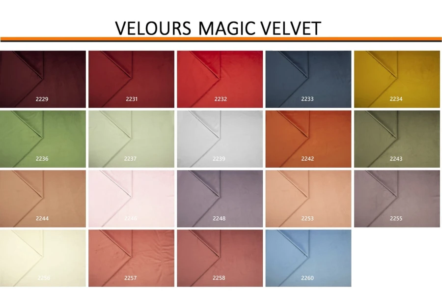 Magic Velvet Velours Farbauswahl: Teil 2 der Stoffmuster-Übersicht.