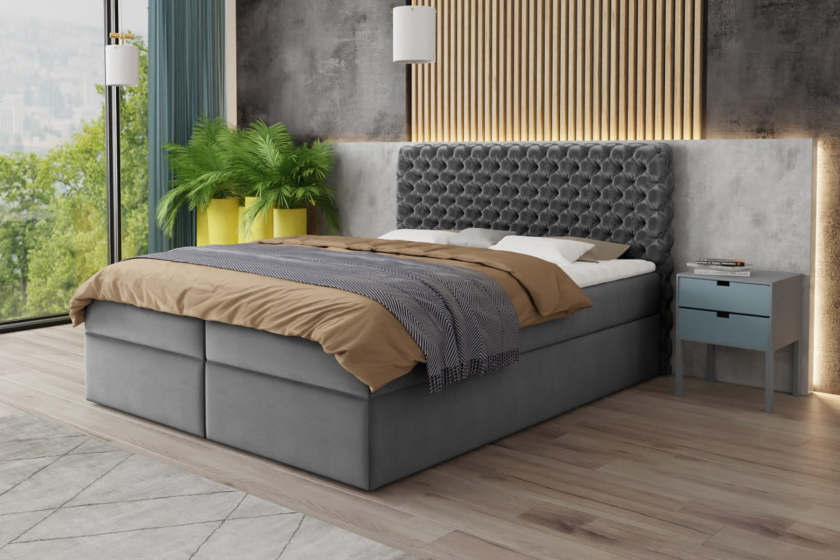 CHRIS 200x200 Velour Riviera 91 Grau Boxspringbett mit Bettkasten Deine Möbel