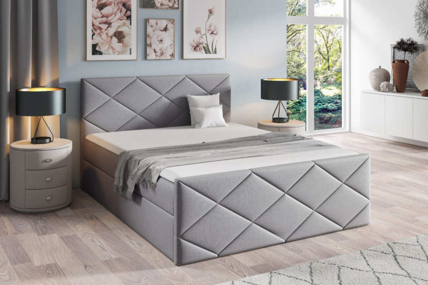 DIEGO 120x200 Webstoff Inari 91 Hellgrau Boxspringbett mit Bettkasten Deine Möbel