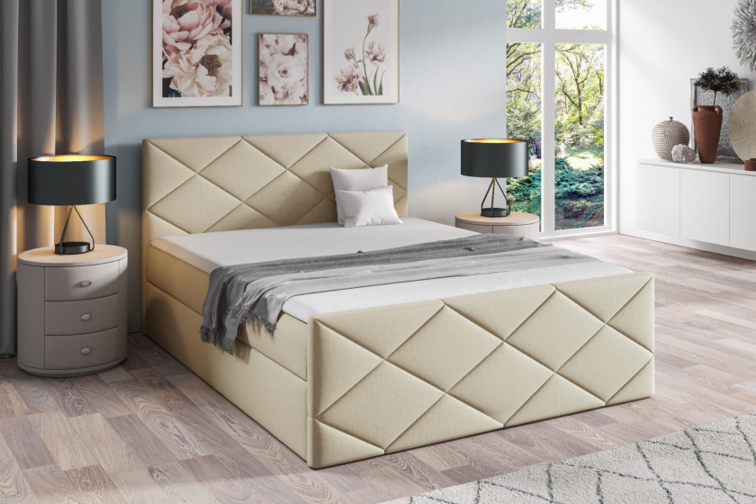 DIEGO 180x200 Velour Monolith 02 Beige Boxspringbett mit Bettkasten Deine Möbel