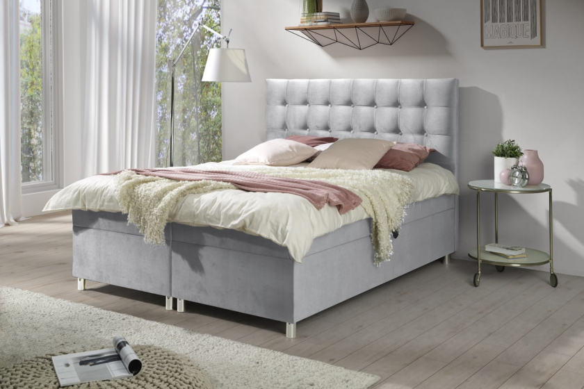 EDEN 140x200 Velour Paros 5 Hellgrau Boxspringbett mit Bettkasten Deine Möbel