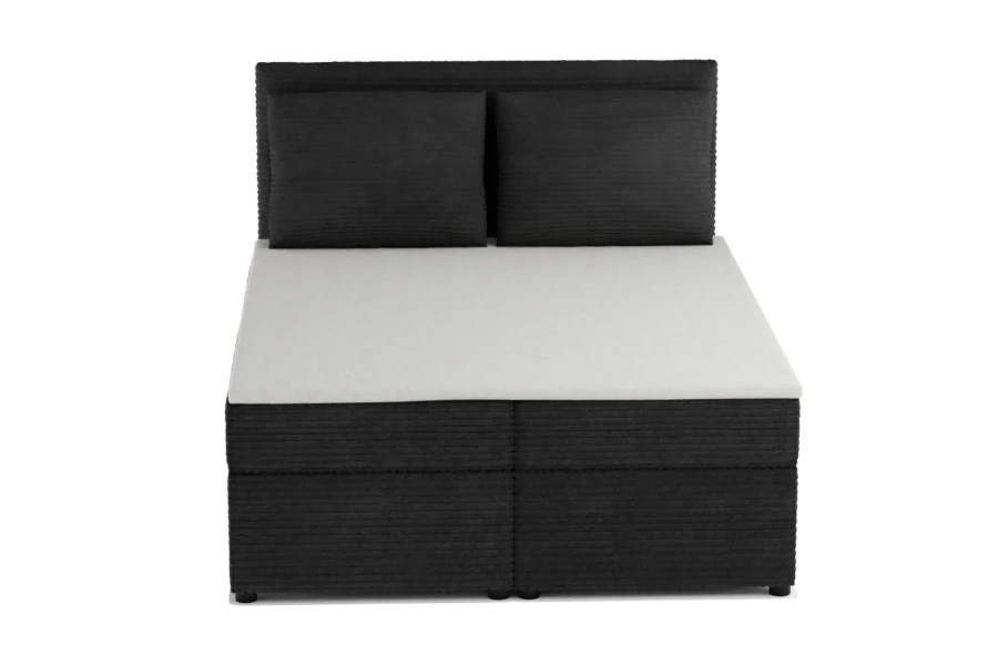 Schwarzes Cord Boxspringbett in der Frontansicht