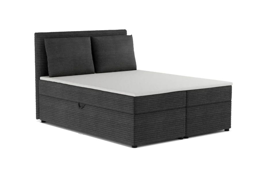 Dunkelgraues Boxspringbett Cord mit Stauraum und Kissen