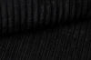 Textuur-detailopname van de zwarte corduroy stof van een boxspringbed.