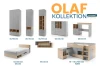 Übersicht der Olaf Kollektion: Moderne Jugendmöbel in Grau und Eiche inklusive Bett, Schrank und Schreibtisch.