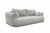 Modernes hellgraues Sofa aus weichem Teddy-Stoff mit gemütlichen Kissen.