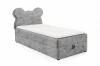 Boxspringbed Teddy in grijs met zachte corduroy-bekleding en beren-design.