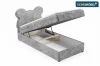 Grijs boxspringbed voor kinderen met opklapbare bedbak voor veel opbergruimte.