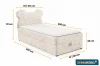 Dimensions for the Teddy box spring bed with bear-shaped headboard in beige.