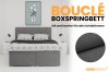 Graues Bouclé Boxspringbett im Schlafzimmer mit Detailansicht der weichen Textur.